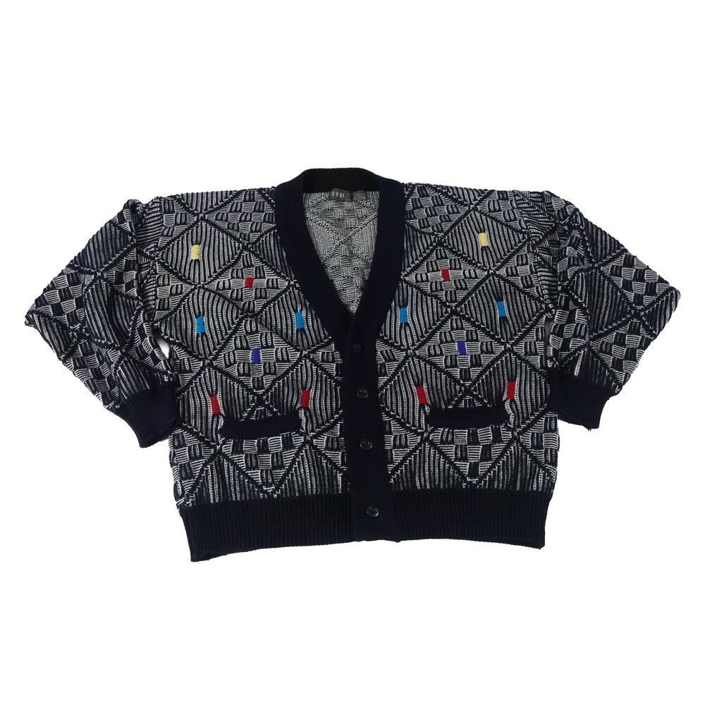 1440 Vintage Y2K Acrylic Geometric Cardigan Made in Korea Sweater Men's Large